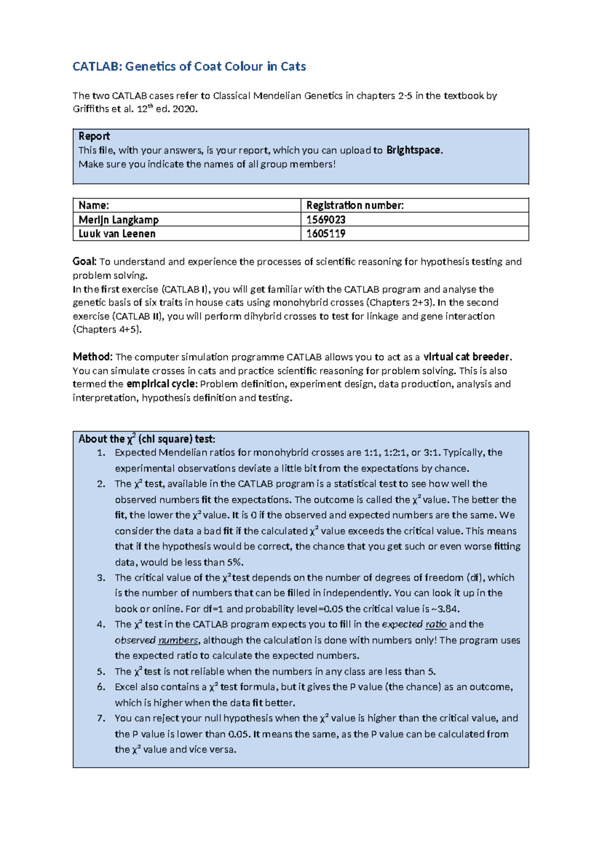 CATLAB I Case Study: Monohybrid Crosses in Cat Genetics - Studeersnel