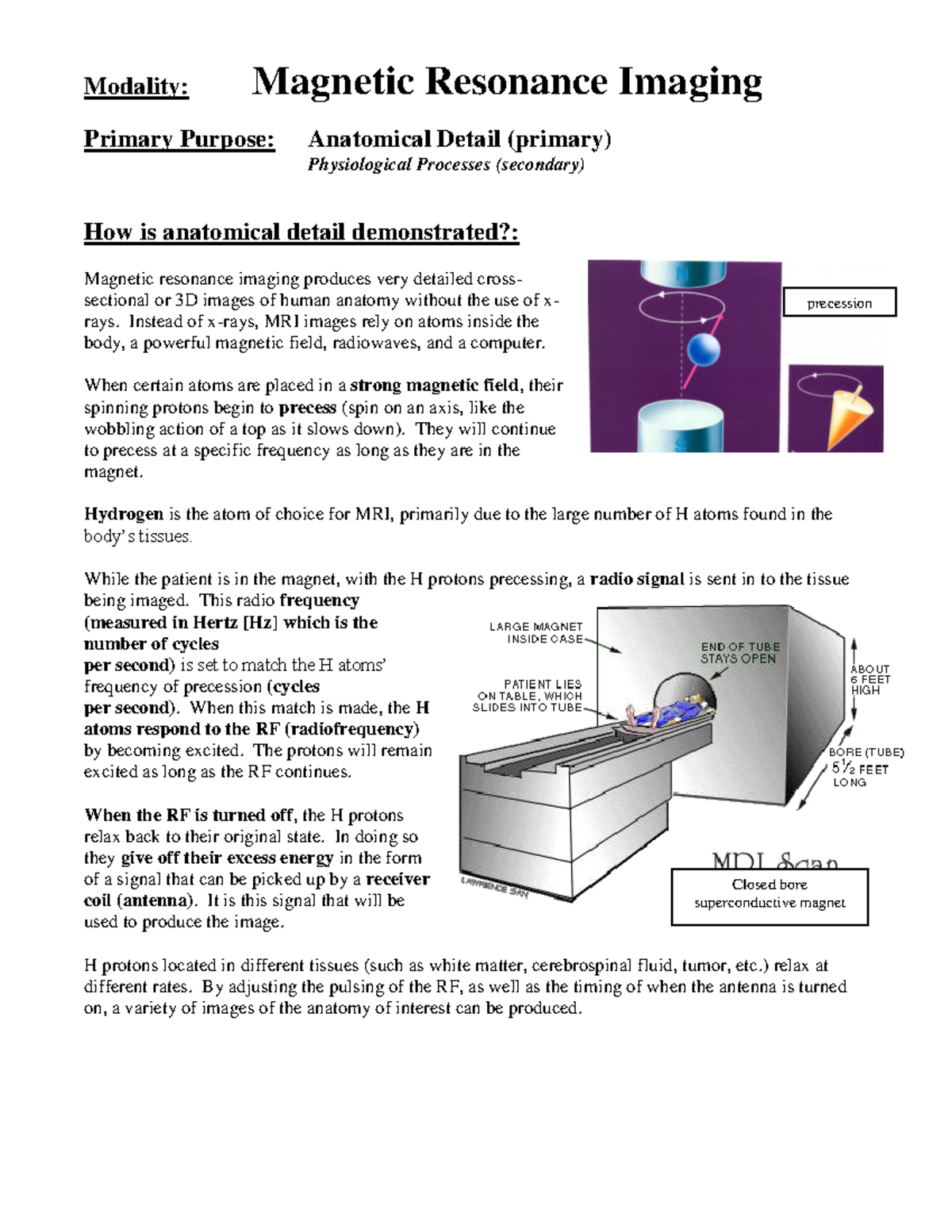MRI Handout: Understanding Magnetic Resonance Imaging Basics - Studocu