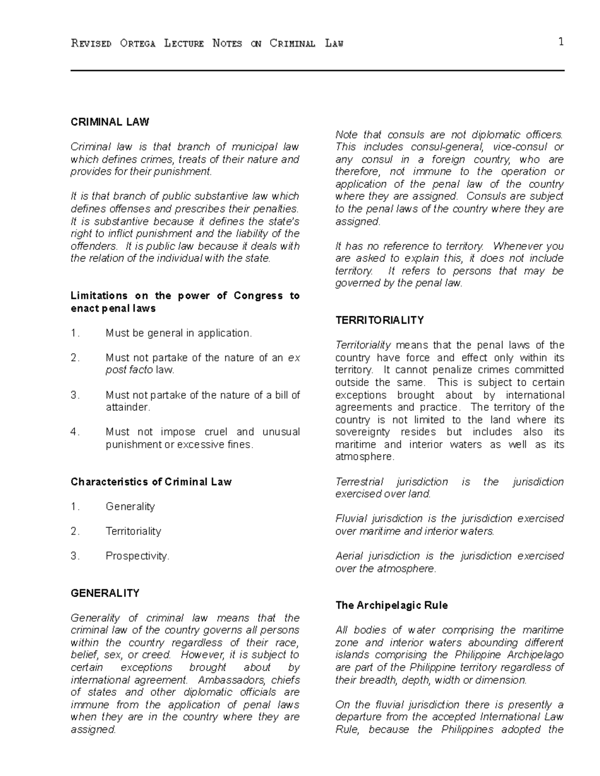 Ortega's Comprehensive Lecture Notes on CRIMINAL LAW 1 - Studocu