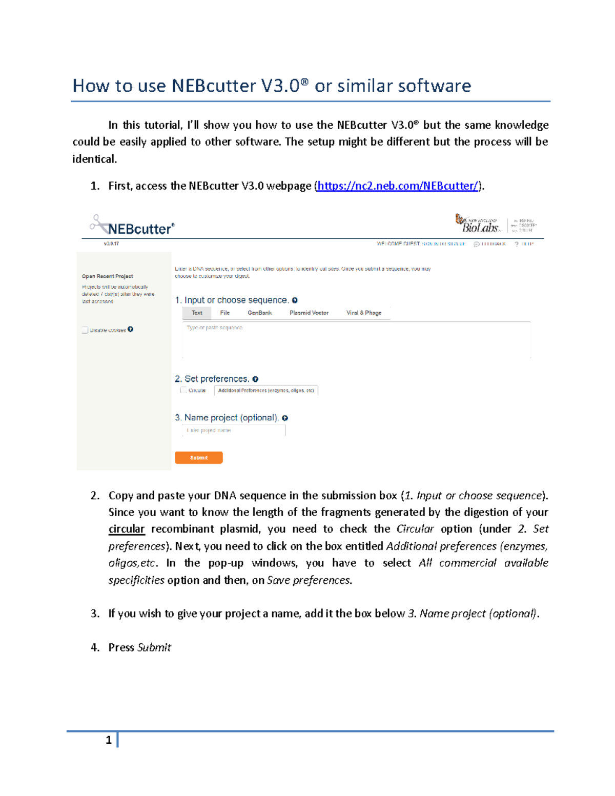 NEBcutter Tutorial: Using NEBcutter V 3.0 for DNA Analysis - Lec - Studocu