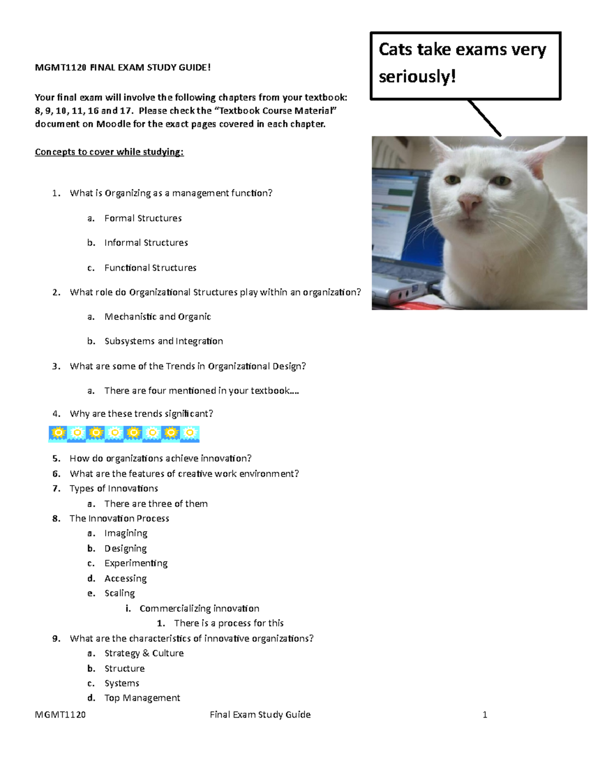 MGMT1120 Final Exam Study Guide: Key Topics & Concepts for Success ...