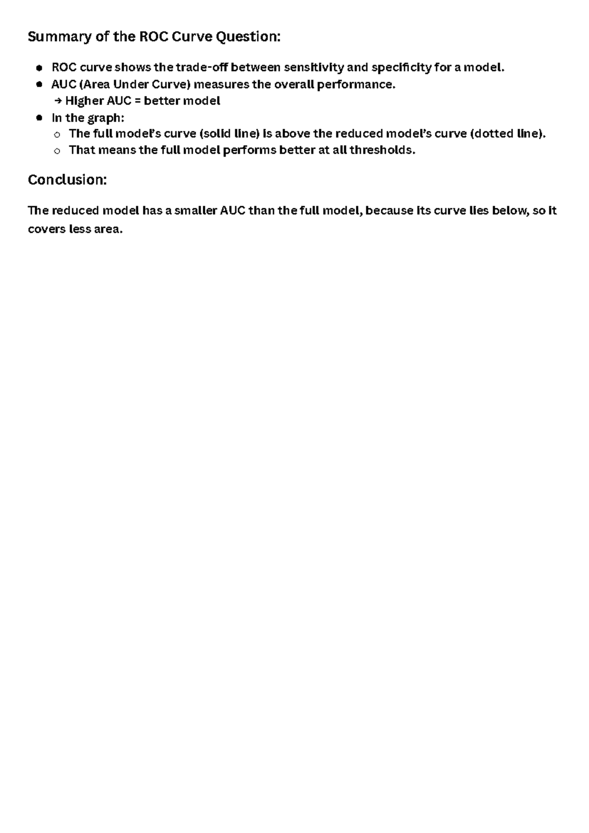 Summary of the ROC Curve Question - Summary of the ROC Curve Question ...