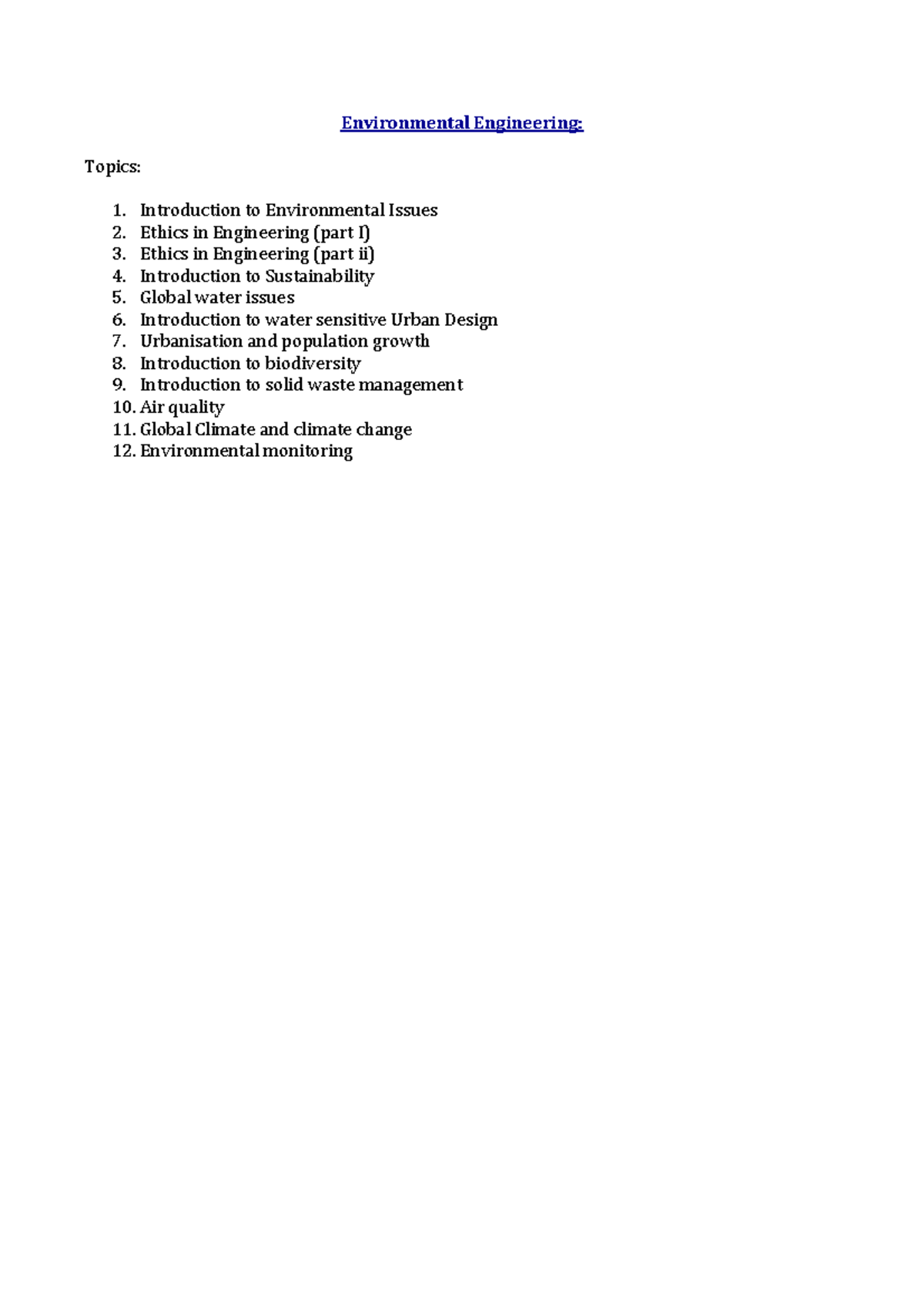 CIVL2130 Notes PDF - Environmental Engineering: Topics: 1. Introduction ...