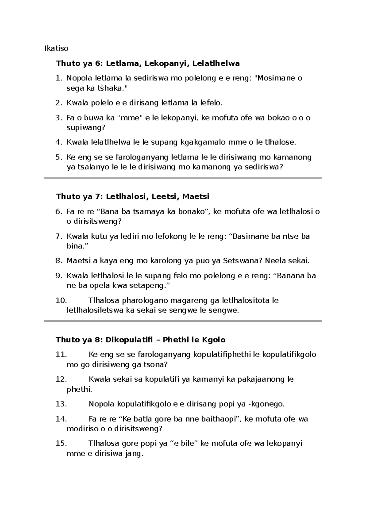 Ikatiso 211 - Teko 2: Letlama, Lekopanyi, Leetsi, Maetsi - Studocu