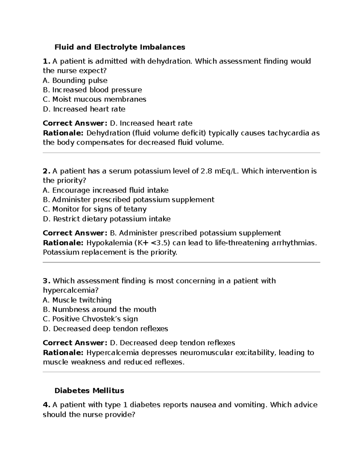 NUR 101: Fluid and Electrolyte Imbalances Study Guide - Studocu