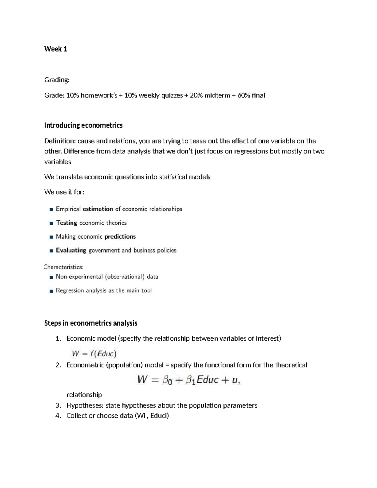 Week 1 Lecture Slides: Introduction to Econometrics Concepts - Studeersnel