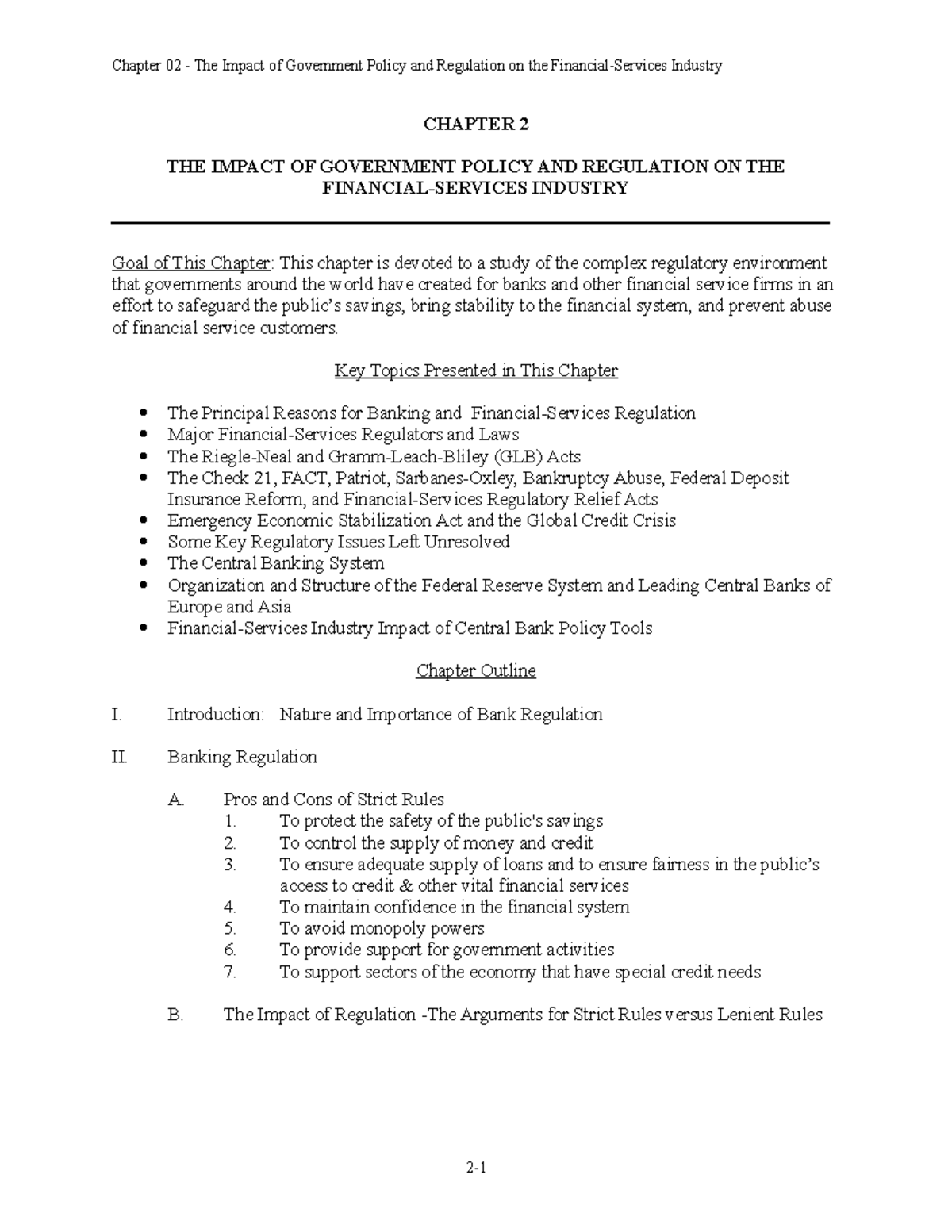 Chap 02: Gov't Policy & Regulation's Impact on Financial Services - Studocu