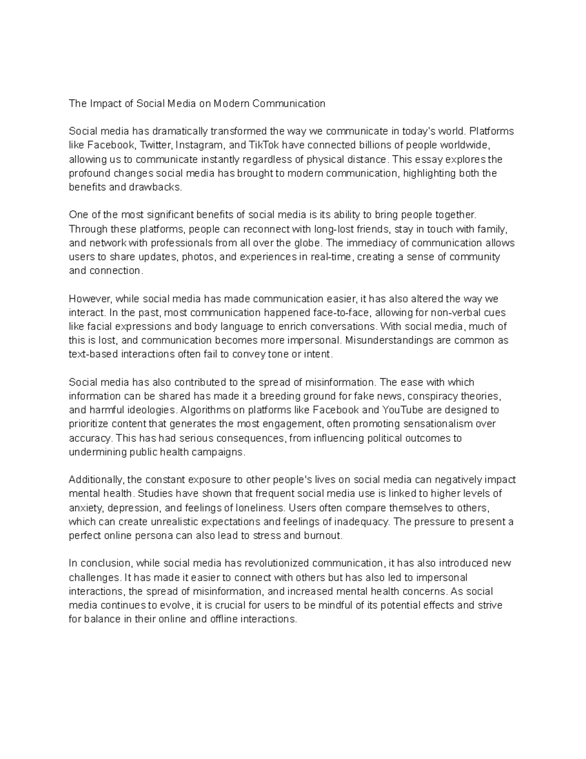 H - Effects of social media - The Impact of Social Media on Modern ...