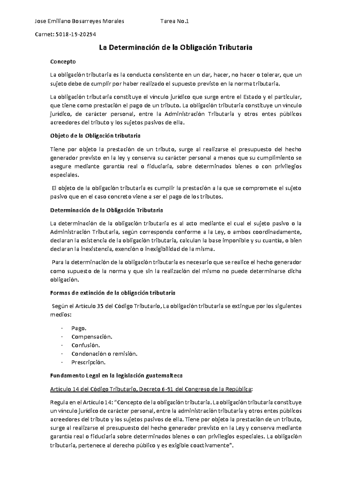 Tarea No.1: Determinación de la Obligación Tributaria - Studocu