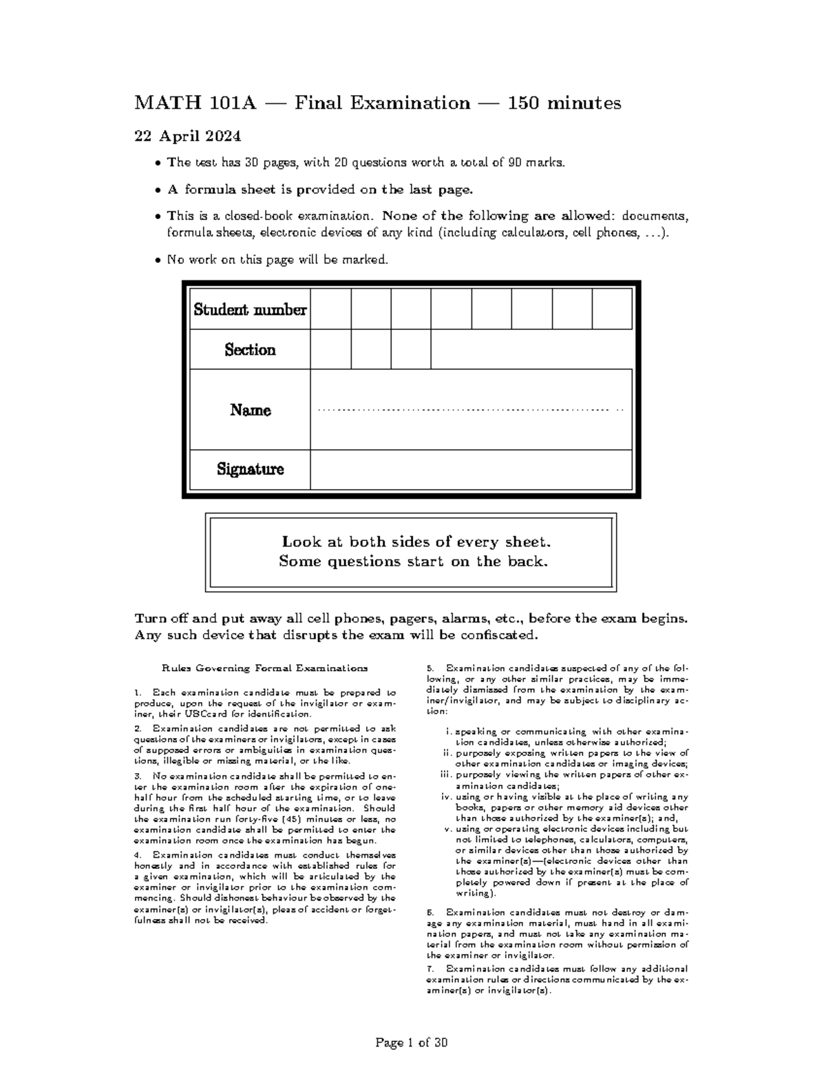 MATH 101A Final Exam Guidelines and Rules - 22 April 2024 - Studocu