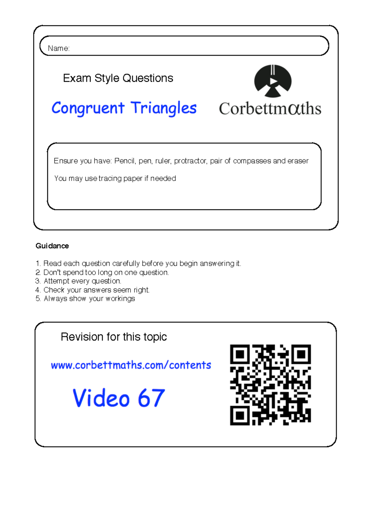 Congruent Triangles Revision Questions - Geometry Exam Prep - Studocu