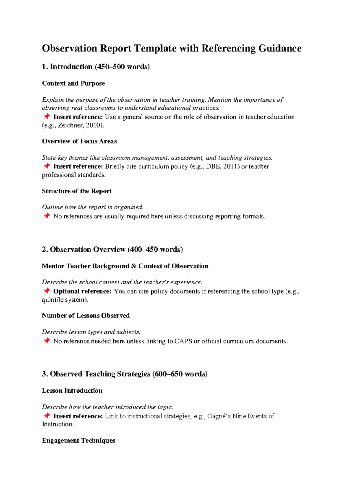 Observation Report Template: Teacher Training Insights & Guidance - Studocu