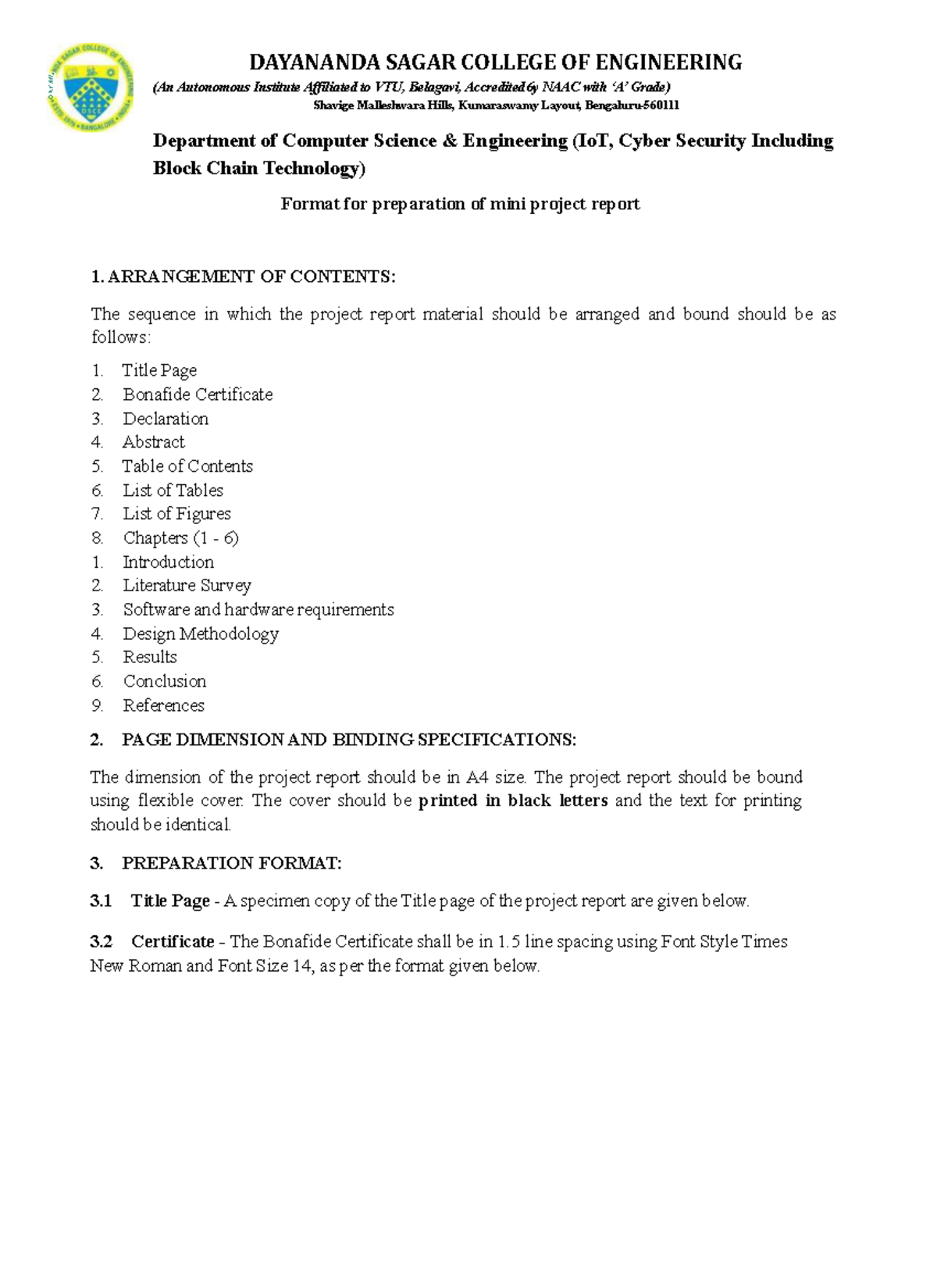 Mini Project Report Format for CSE (IoT, Cyber Security) - Studocu