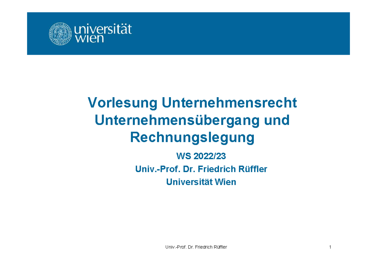 Rüffler Folien 1-49 - Vorlesung Unternehmensrecht Unternehmensübergang ...