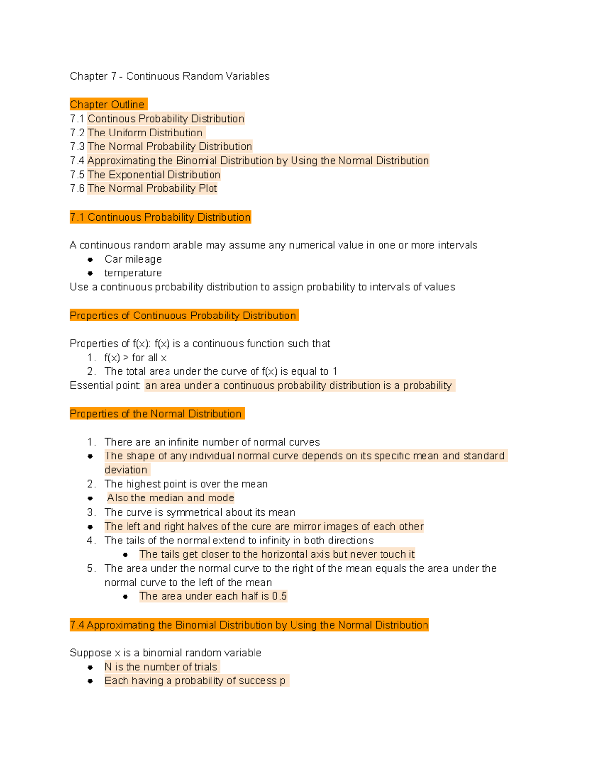 Chapter 7 - Continuous Random Variables - Chapter 7 - Continuous Random ...