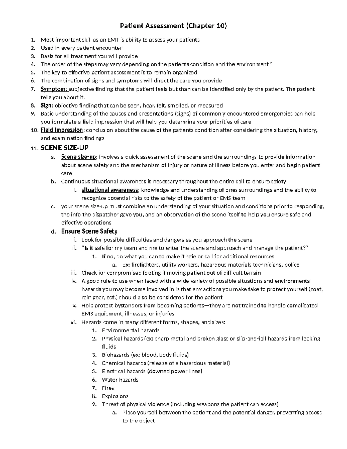 Ch. 10 Patient Assessment Notes for EMT Training (Final Exam) - Studocu