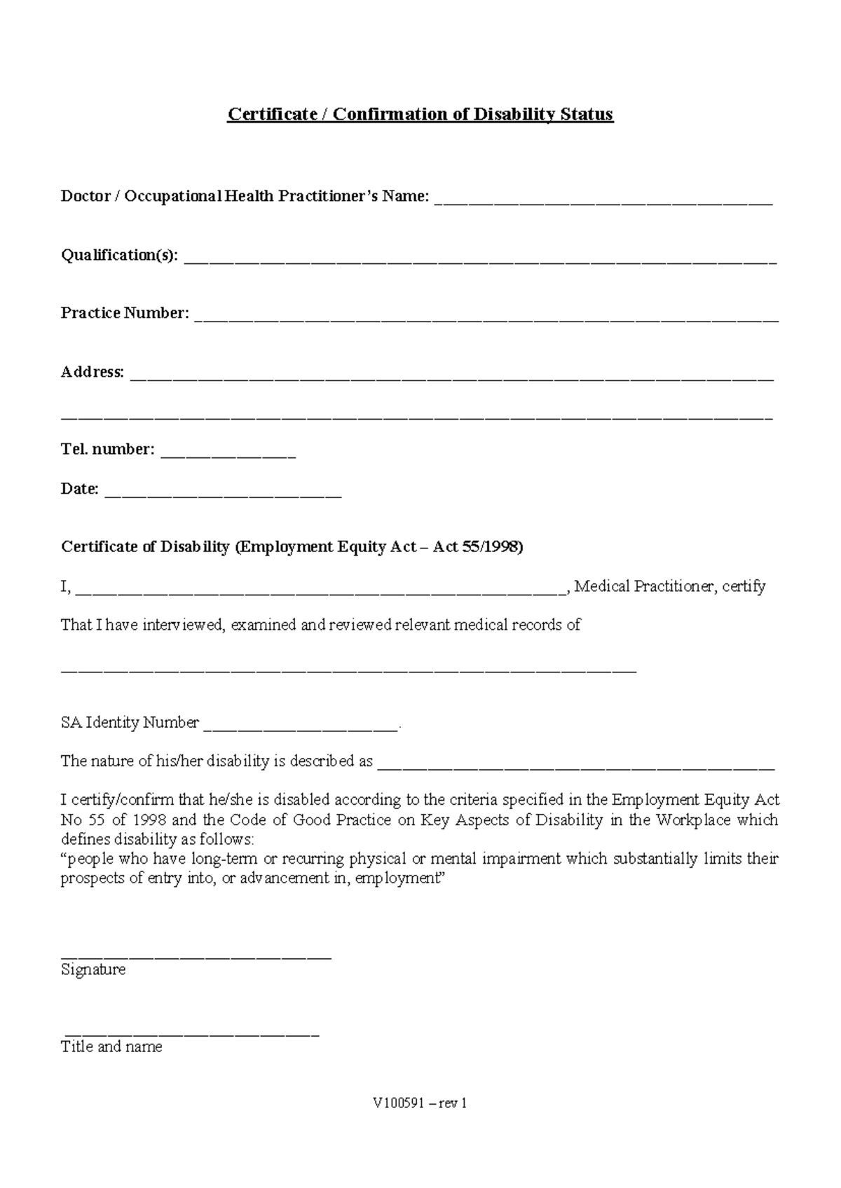 Doctors Disability Certificate Template - Confirmation of Status - Studocu
