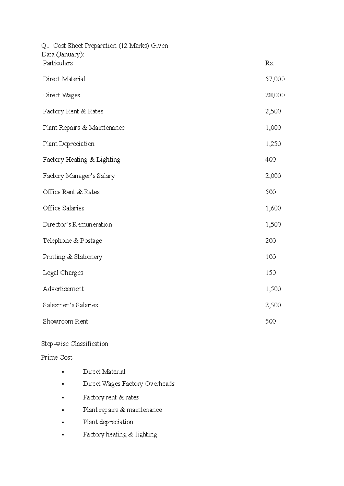 Midterm Notes: Cost Sheet Preparation & Marginal Costing (12 Marks ...