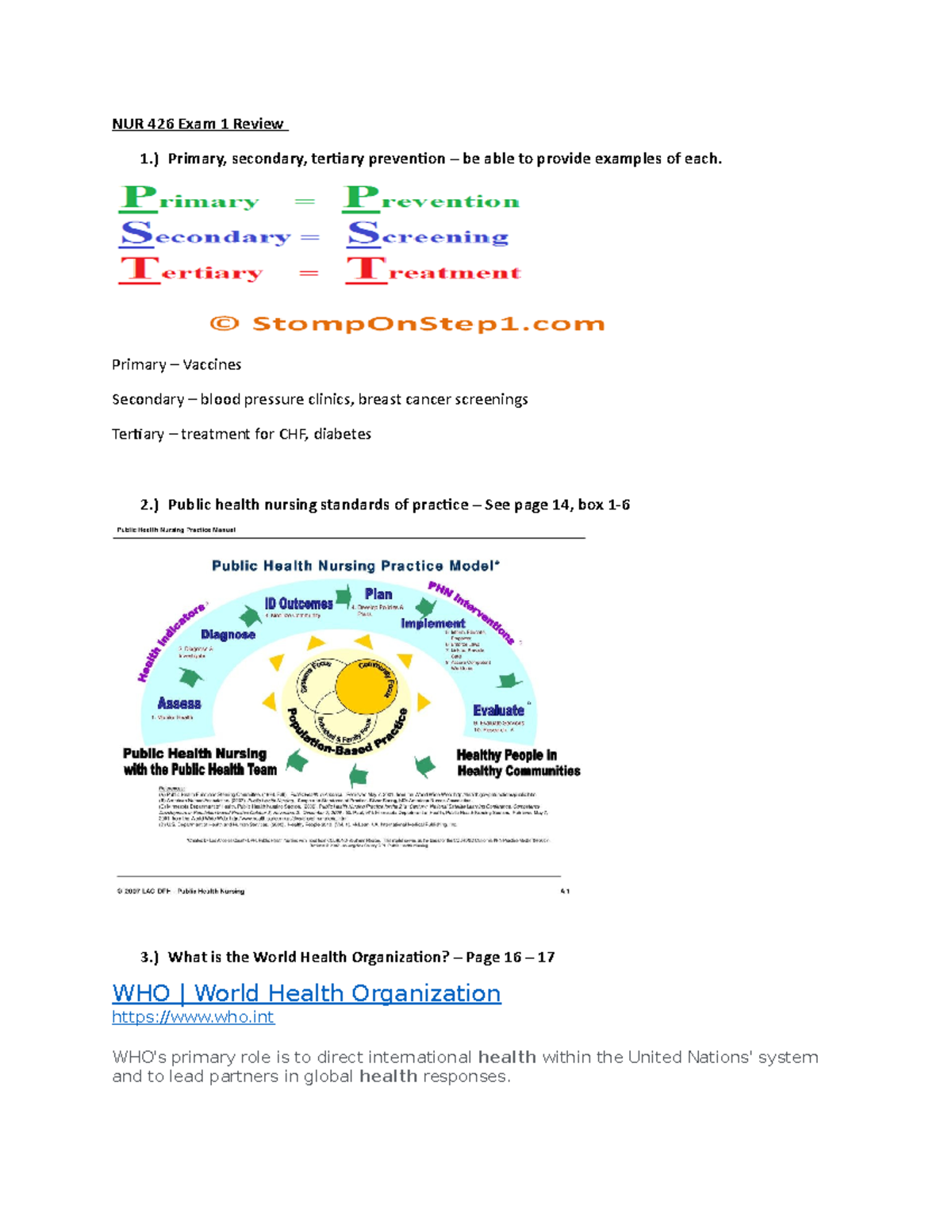 NUR 426 Exam 1 Review: Key Concepts and Public Health Strategies - Studocu