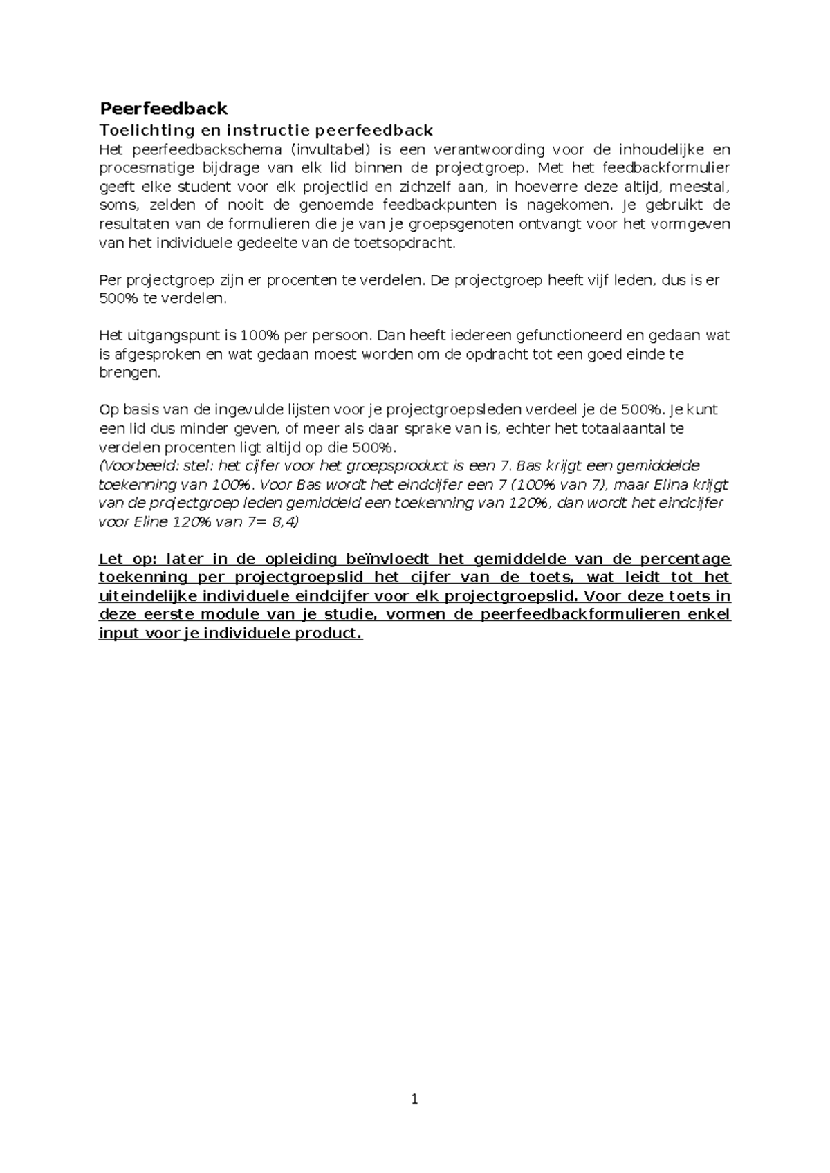 Peerfeedback Instructies en Schema voor Projectgroepen - Studeersnel