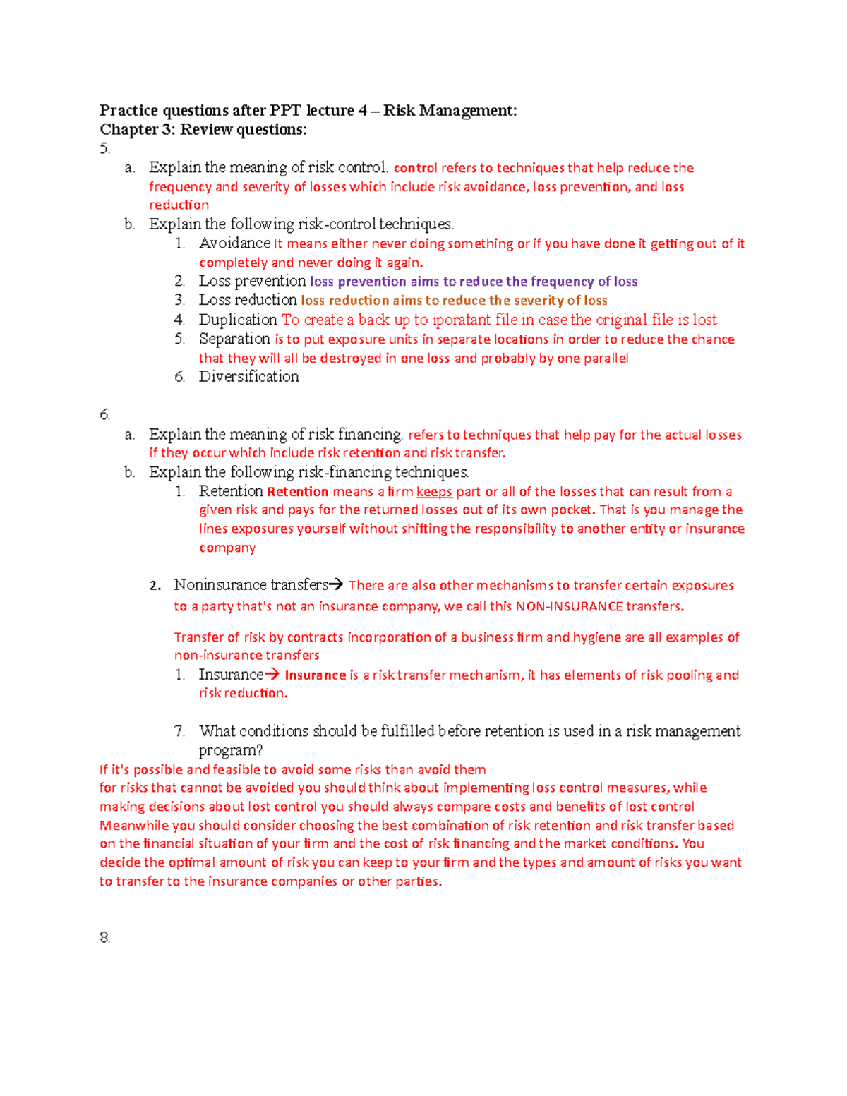 FIN 360 Practice Questions after PPT Lecture 4: Risk Management ...