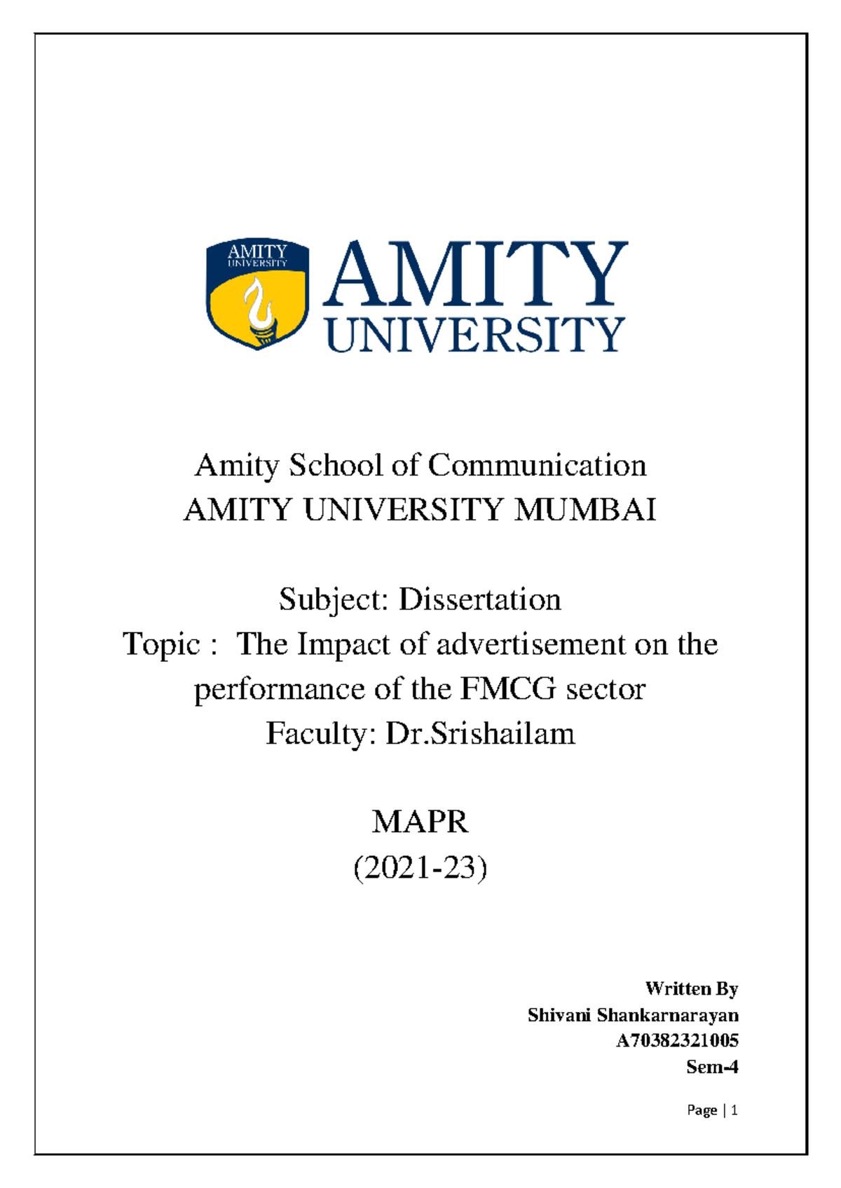Dissertation on the Impact of Advertising in FMCG Sector - MAPR - Studocu