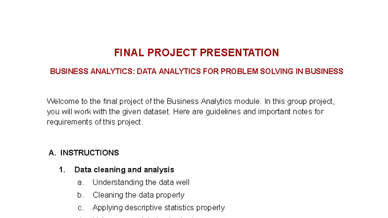 BBUS BA Final Project Presentation Guidelines: Data Analytics - Studocu