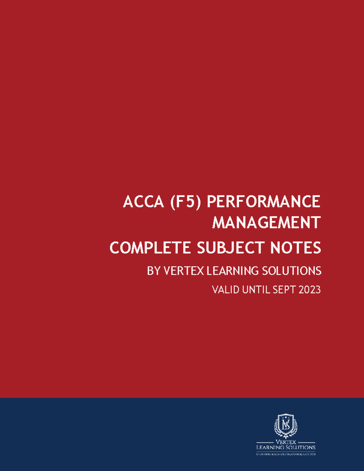 ACCA (F5) Performance Management Complete Notes by Vertex Learning ...