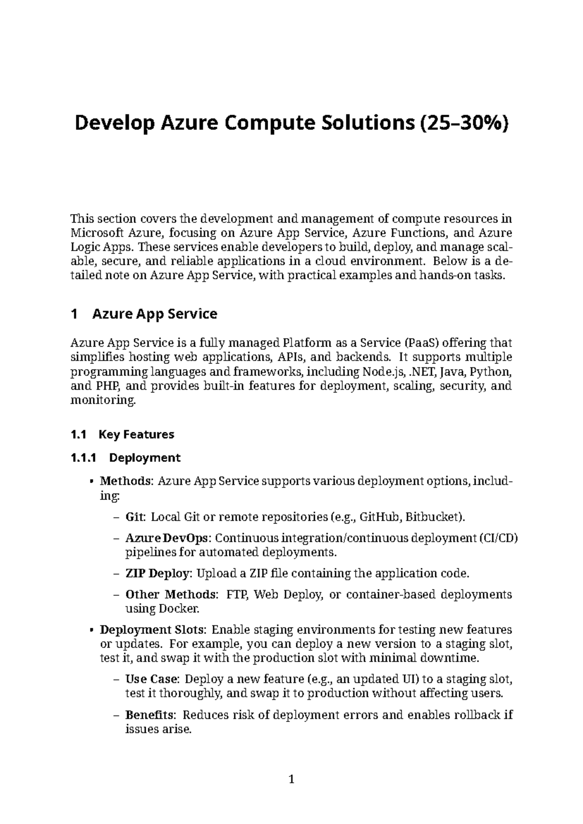 Azure Compute Solutions: Azure App Service Overview and Tasks - Studocu