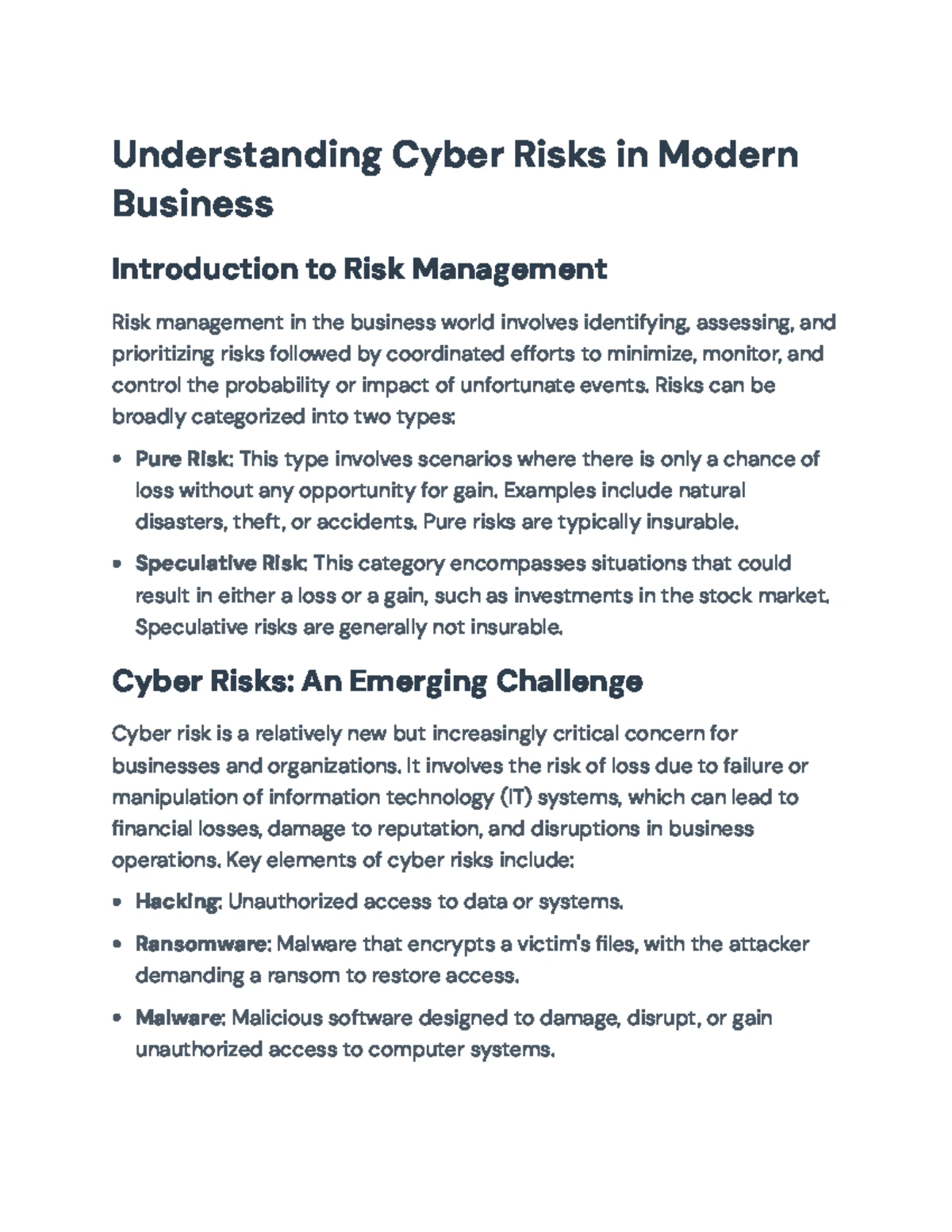 Chapter 2 Summary Notes on Cyber Risks - C20 Cyber Risks - Studocu