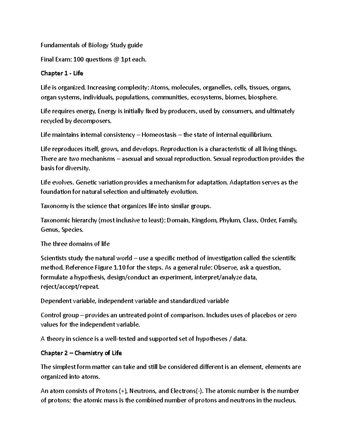 Fundamentals of Biology Study Guide - Final Exam - Studocu