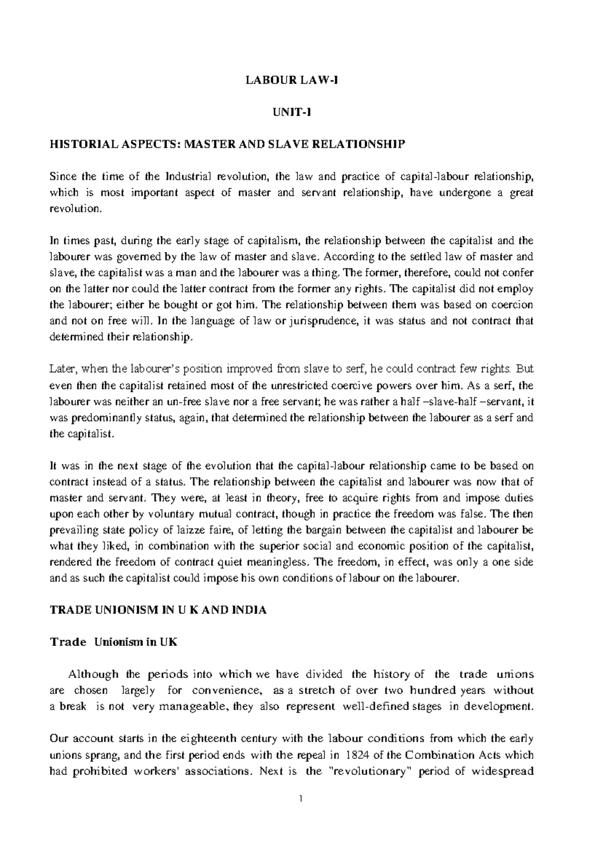Labour LAW -I Final FOR Print 6-5-21 - LABOUR LAW-I UNIT-I HISTORIAL ...