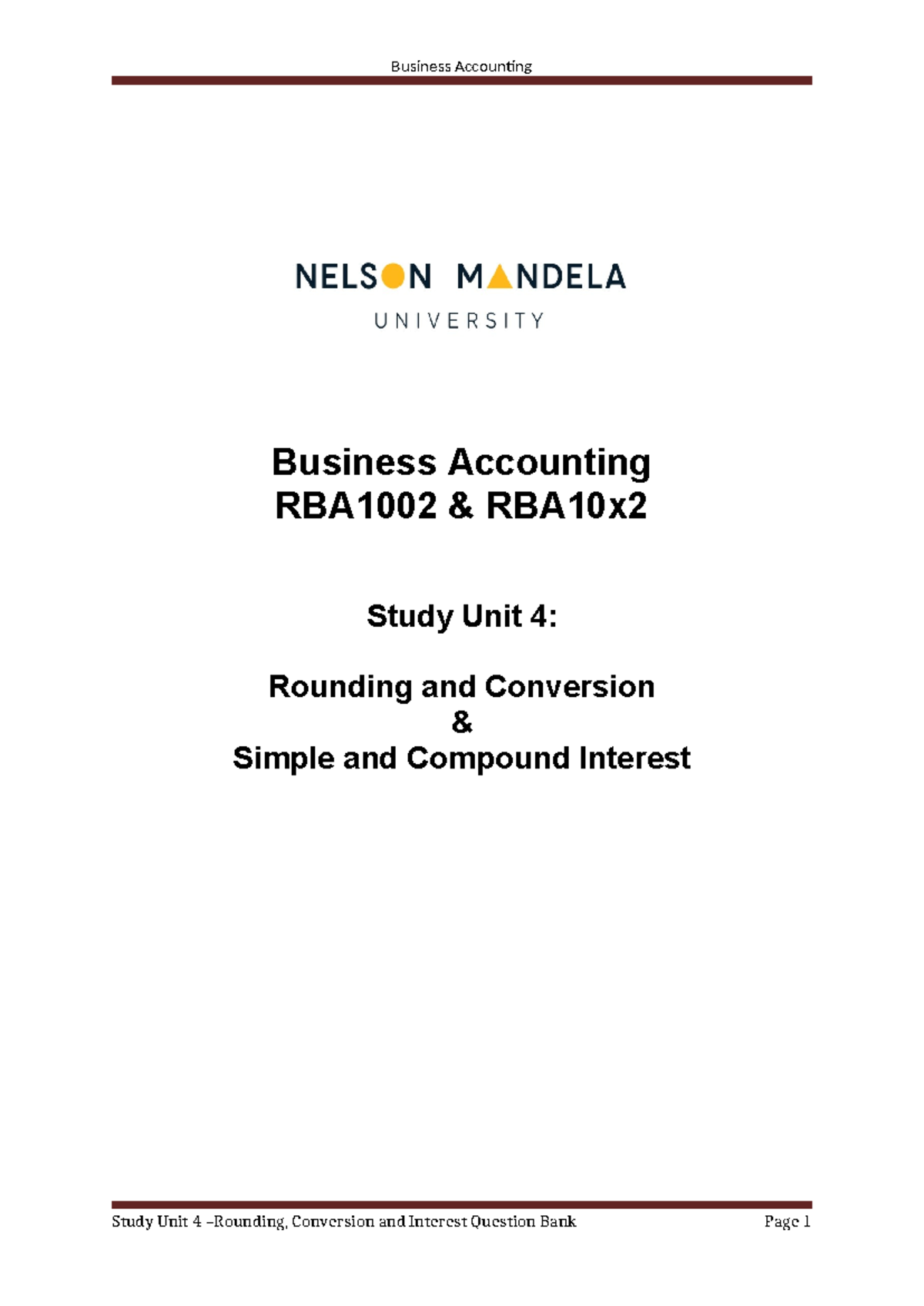 Business Accounting RBA1002 Study Unit 4: Rounding & Interest QBank ...