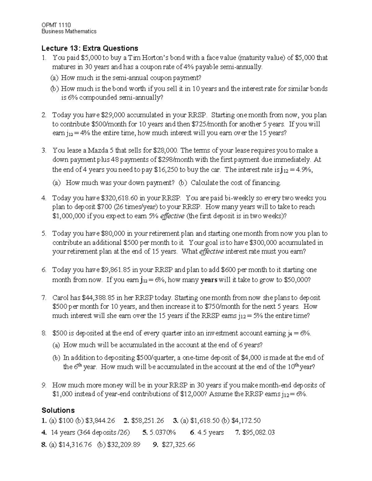 OPMT Business Mathematics Lecture 13: Extra Practice Questions - Studocu
