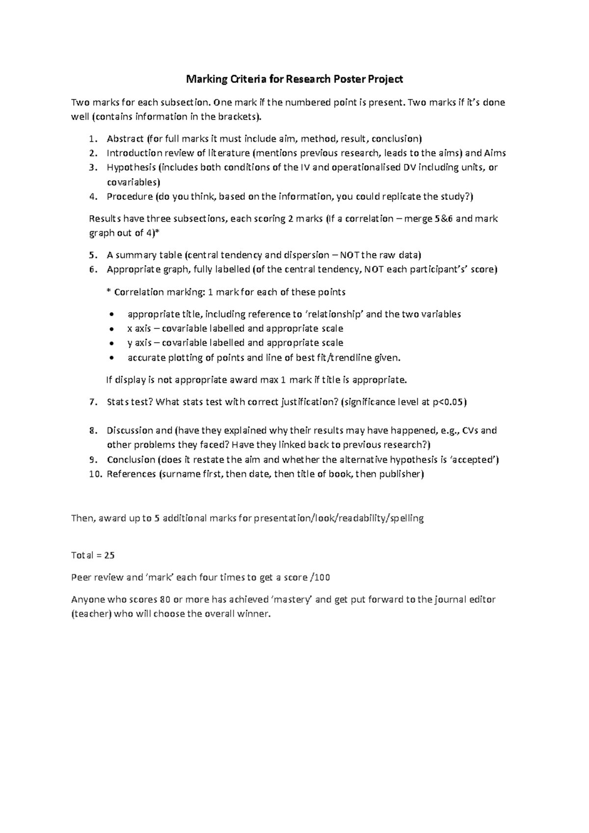 Marking Criteria for Research Poster Project (Course Code: RPP 101 ...
