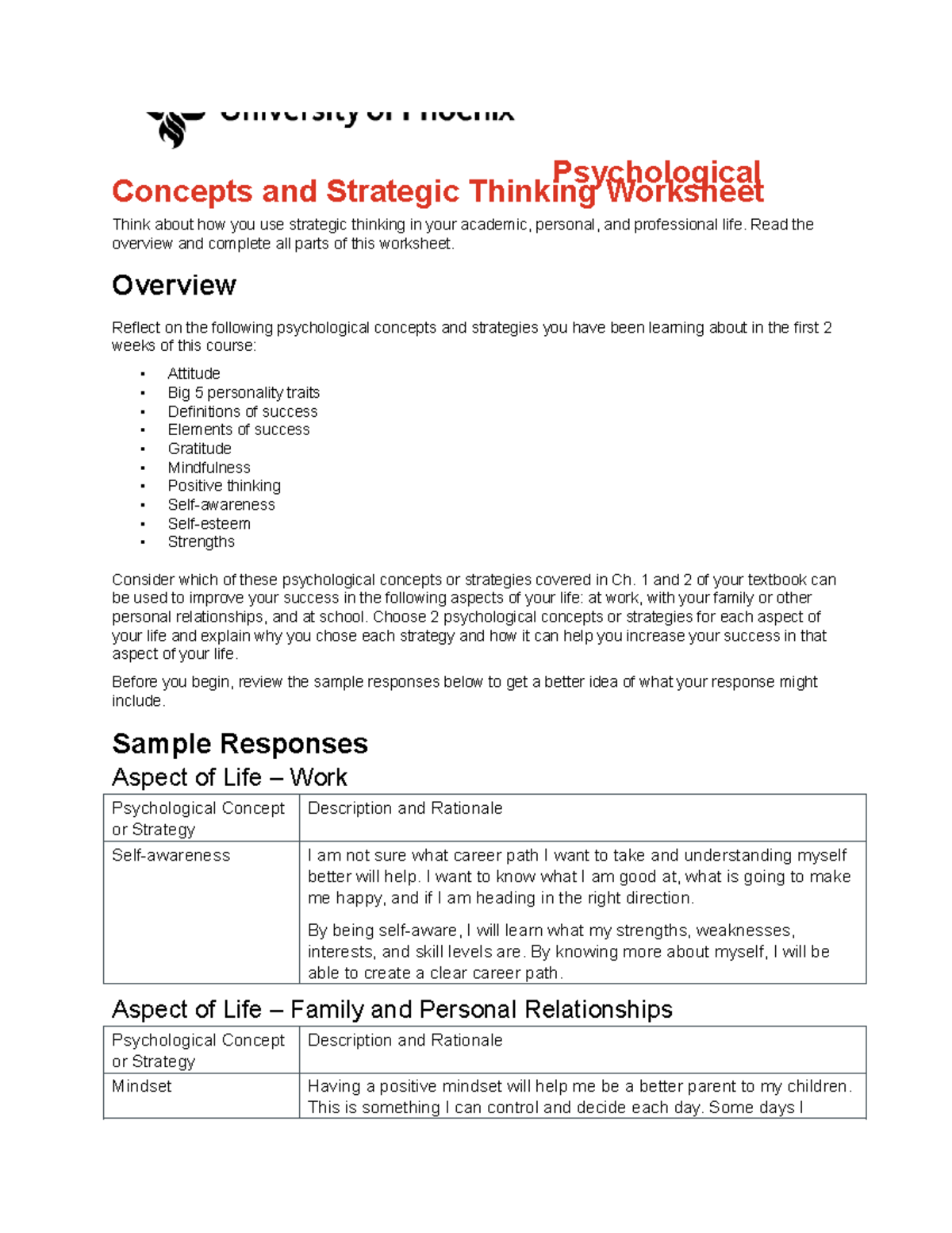 Psy110 v6 wk2 psychological concepts and strategic thinking worksheet ...
