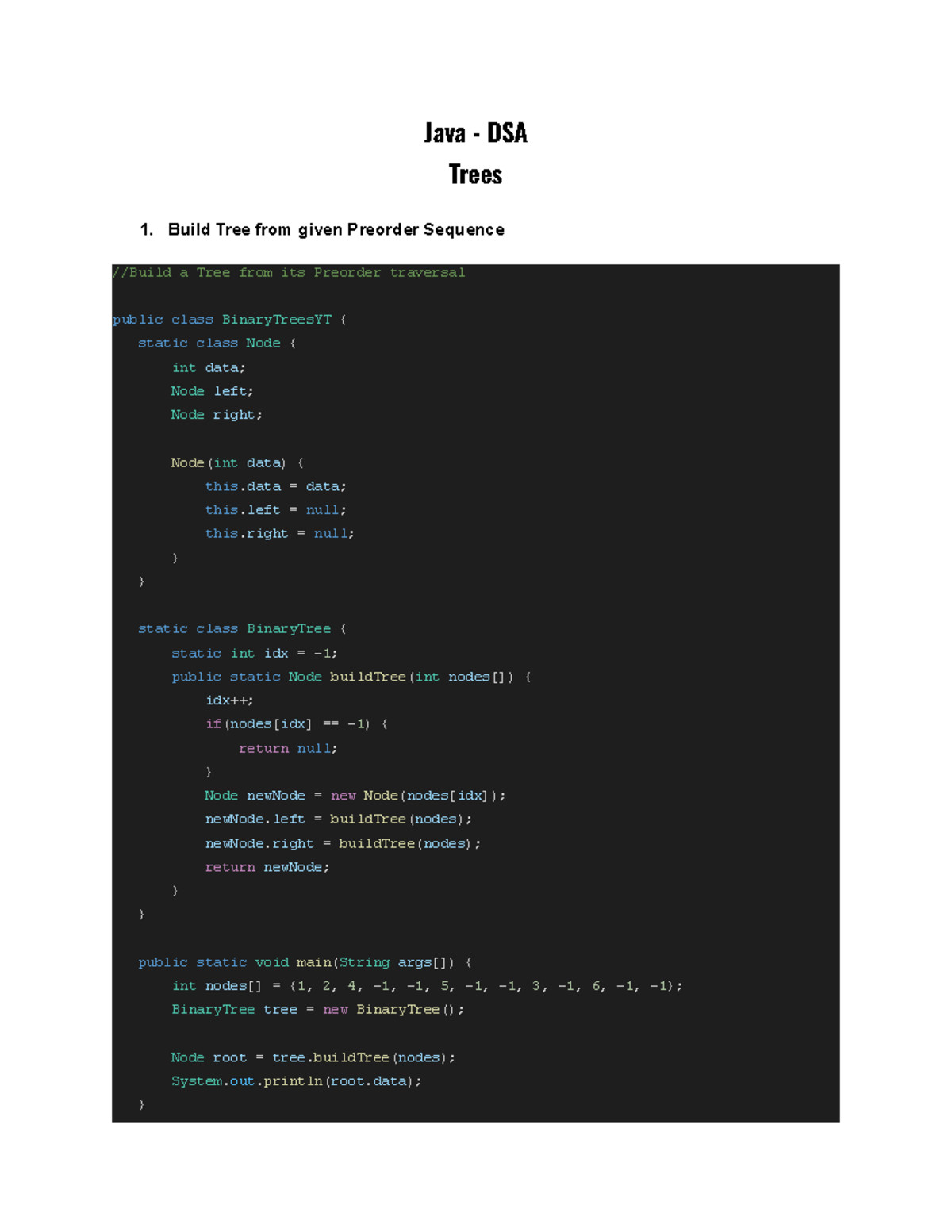 Java - Binary Trees - These are notes - Java - DSA Trees 1. Build Tree ...