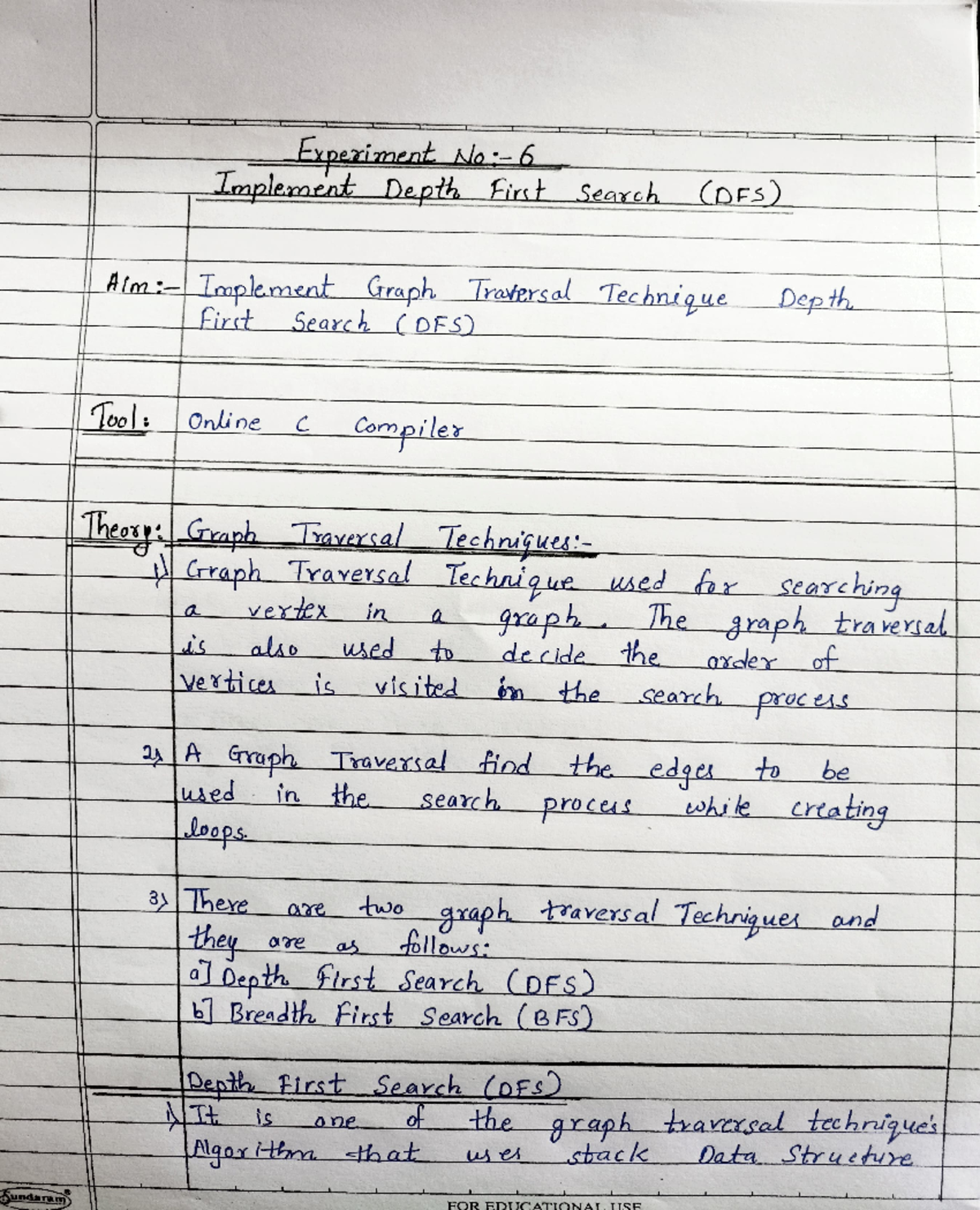 DS 6 - Practical Implementation of Depth First Search (DFS) - Studocu