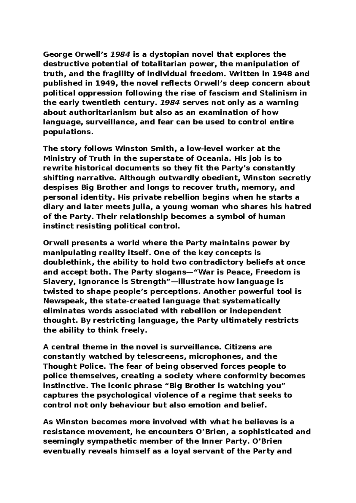 1984 Revision: Exploring Orwell's Dystopian Themes and Concepts ...