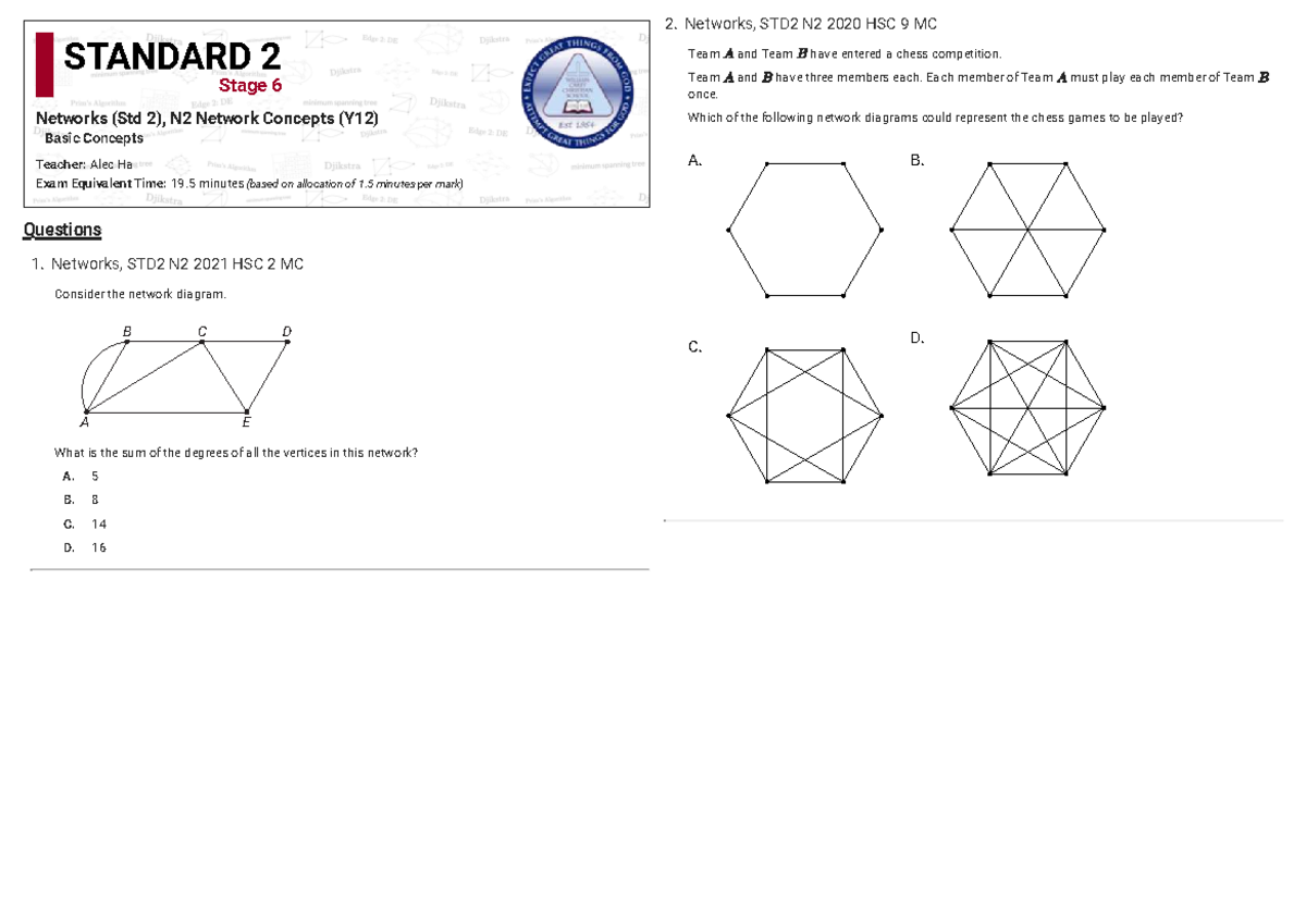 HSC Networks Questions - STD2 N2 2020-2024 MC Exam Prep - Studocu