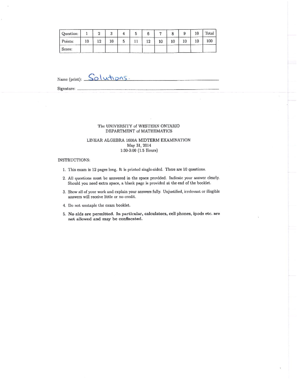 2014 Midterm-solutions 1 - Math 1600 - Studocu