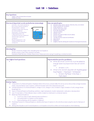 Unit 9 One Pager - unit 9 - Unit 9 - Gases Key Equations: Convert ...
