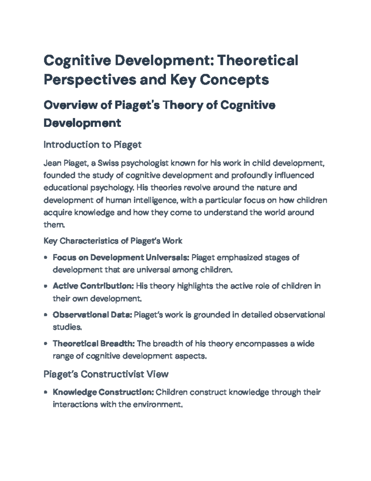 Cognitive Development Theories: Insights on Piaget's Stages and ...