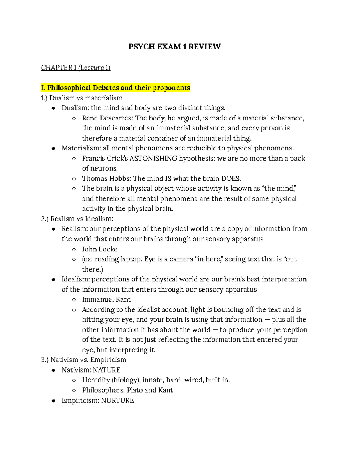 Psychology 101 PSYCH EXAM 1 REVIEW: Key Concepts & Theories - Studocu
