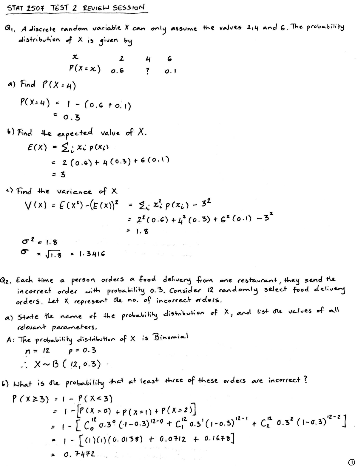 STAT 2507 TEST 2 REVIEW & SAMPLE QUESTIONS - Studocu