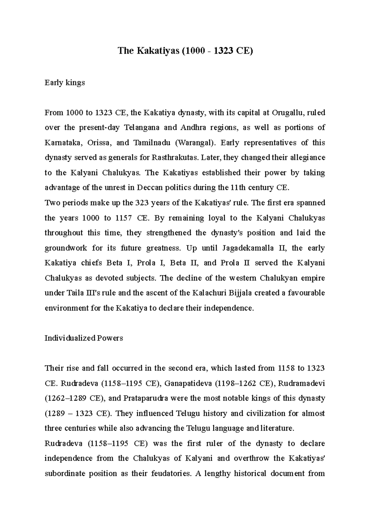 Kakatiya Dynasty: Rise, Reign, and Fall (1000 - 1323 CE) - Studocu