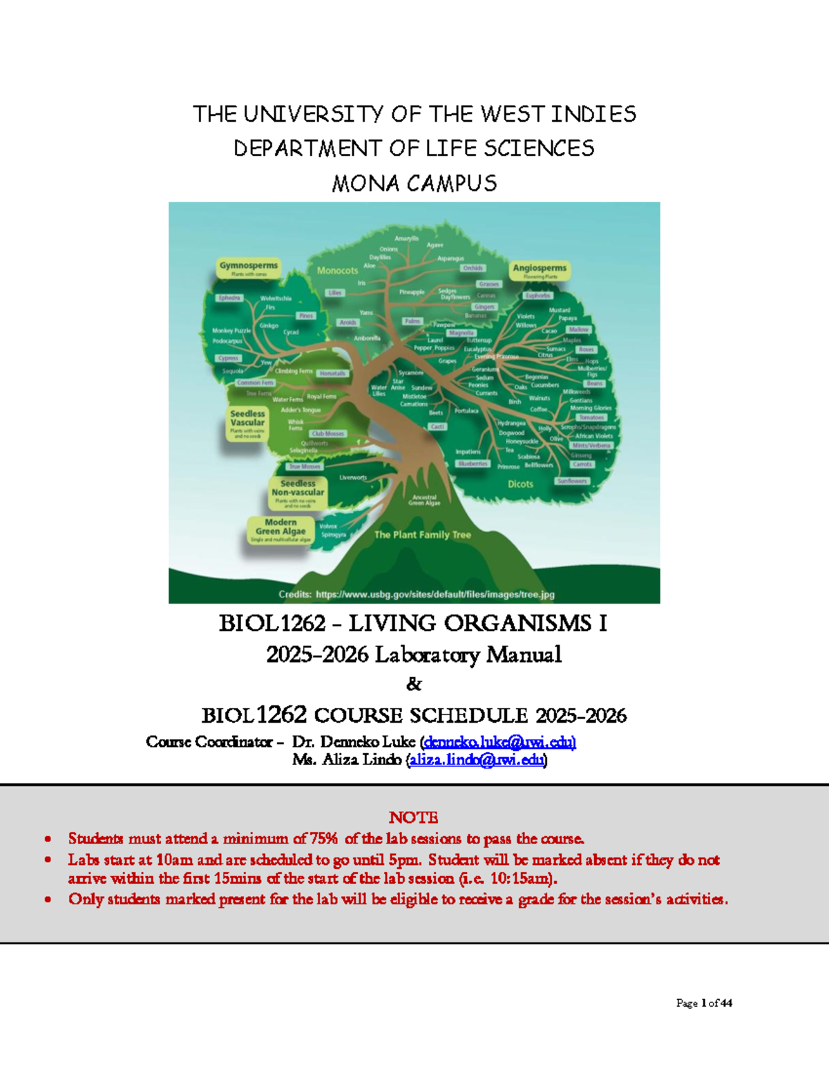2025-26 BIOL1262 Living Organisms I Lab Manual & Course Schedule - Studocu