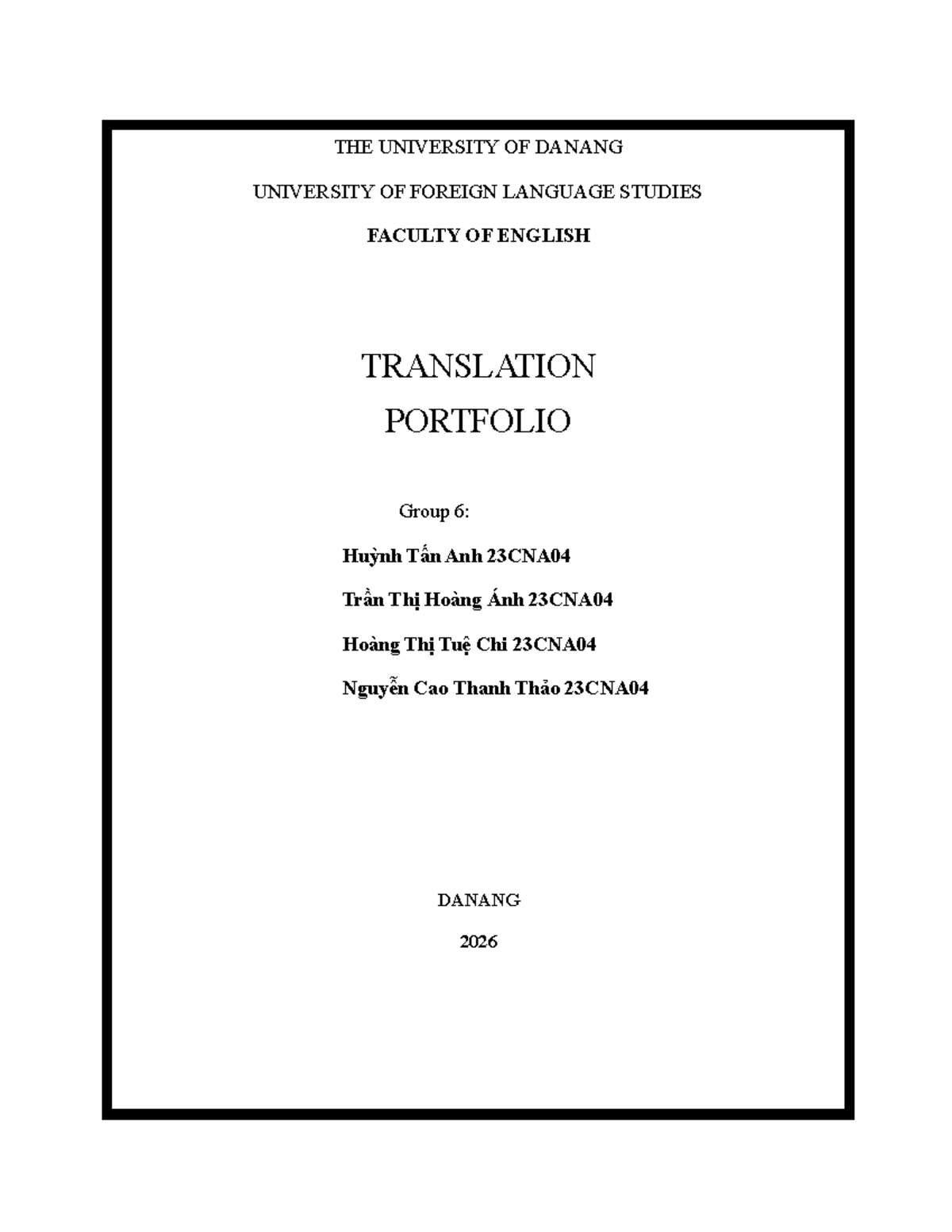 Translation Portfolio 23CNA04 - Group 6: English-Vietnamese Studies ...