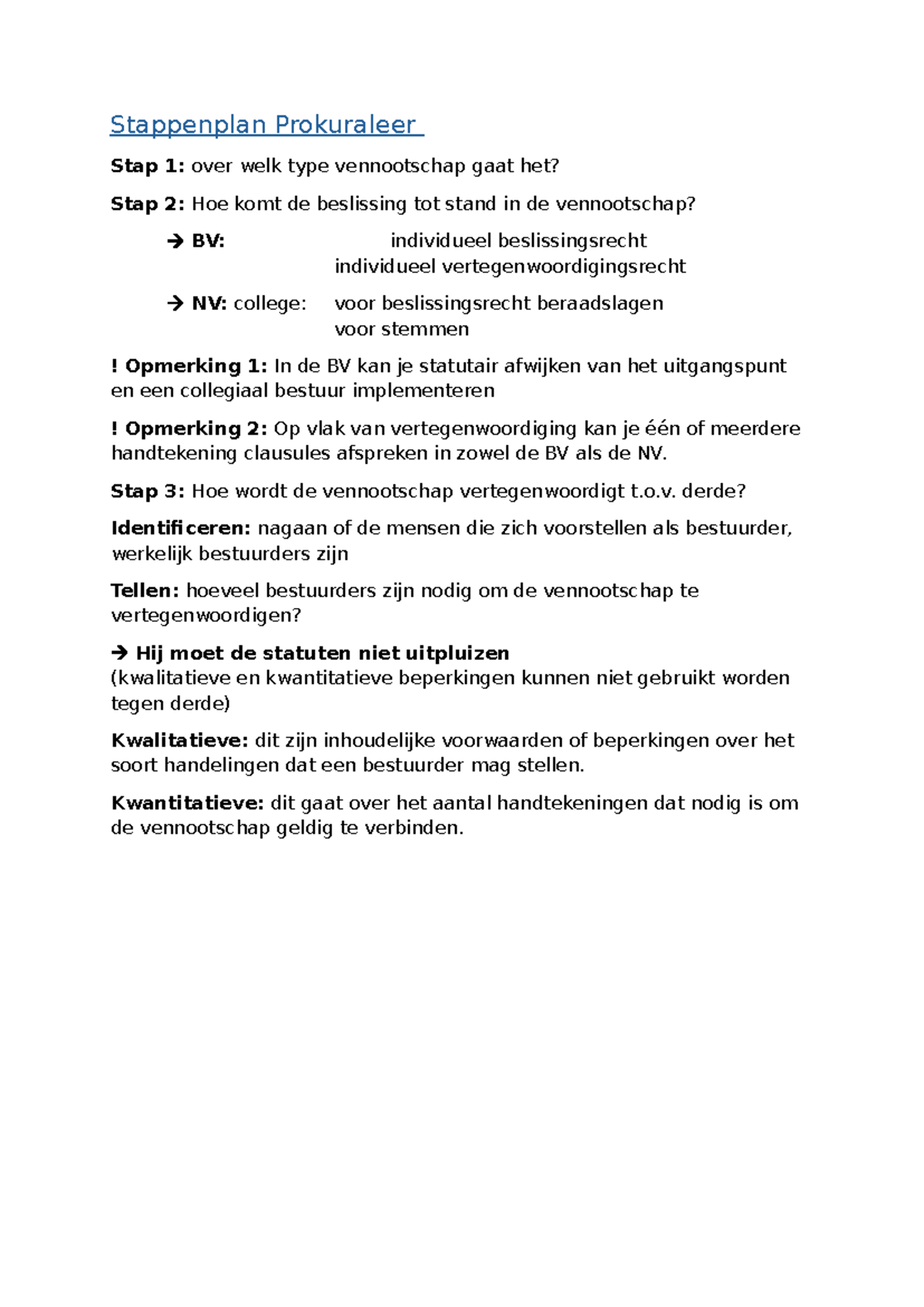 Stappenplan Prokuraleer: Besluitvorming en Vertegenwoordiging - Studocu