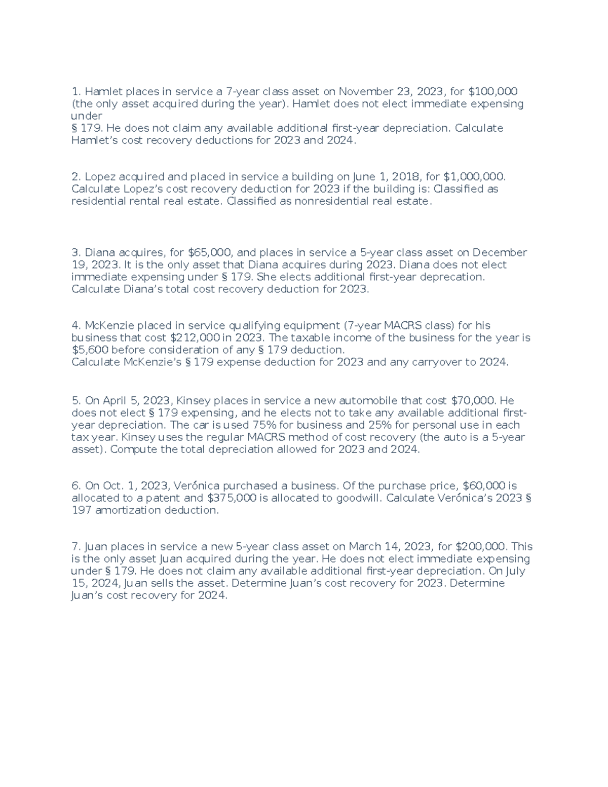 Chapter 8: Cost Recovery Deductions - Asset Classifications ...